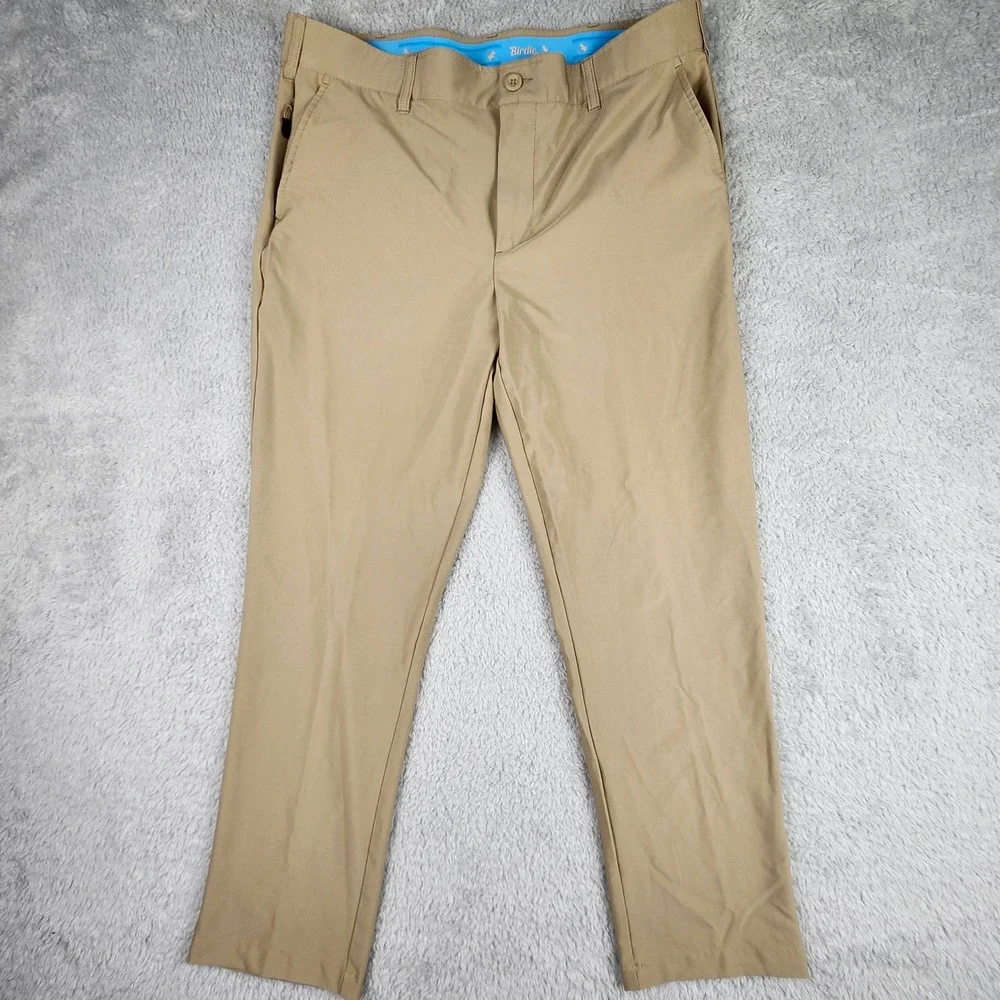 Birdie Bound Golf Pants Men 36x30 Khaki Stretch Performance Flat Front Preppy